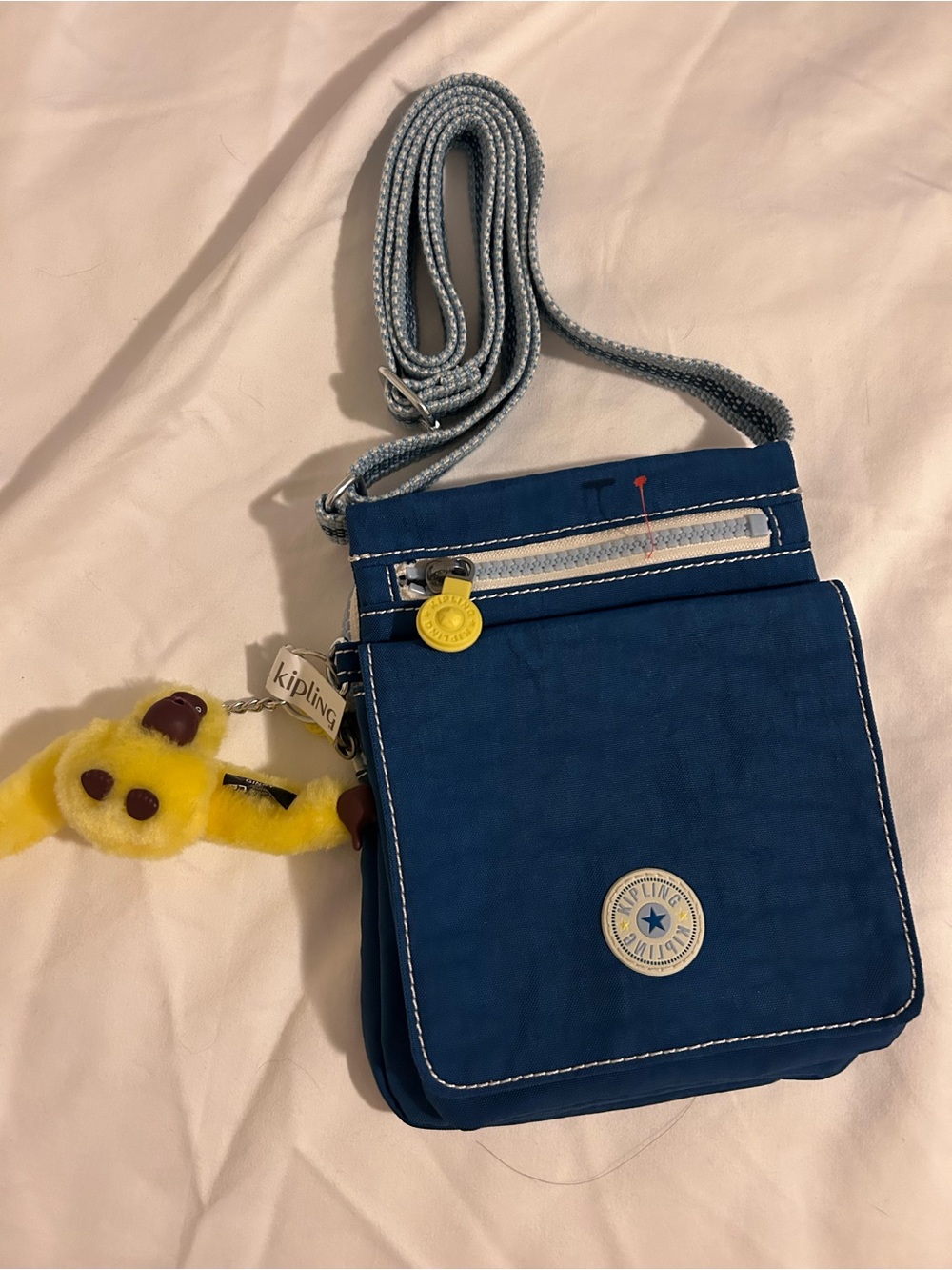 Kipling Navy Blue Crossbody Bag with Yellow Monkey Charm